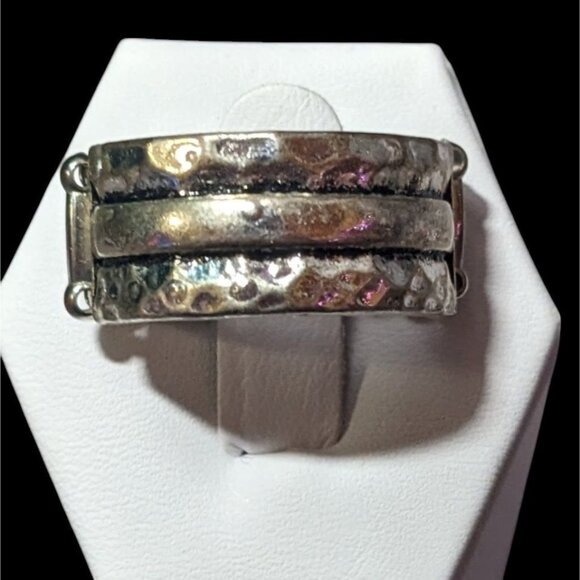 Brutalist Silver Tone Stretch Ring Size 7 - Picture 1 of 13